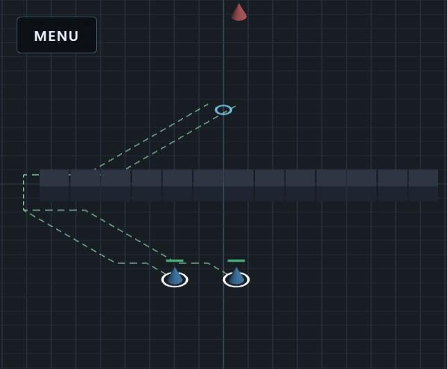 Two selected units ordered across the wall; the dashed lines are their planned paths.