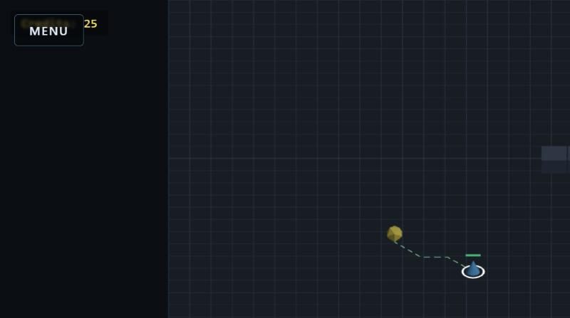 A harvester heads out to a resource node (the yellow dot) on its gather-and-return loop.