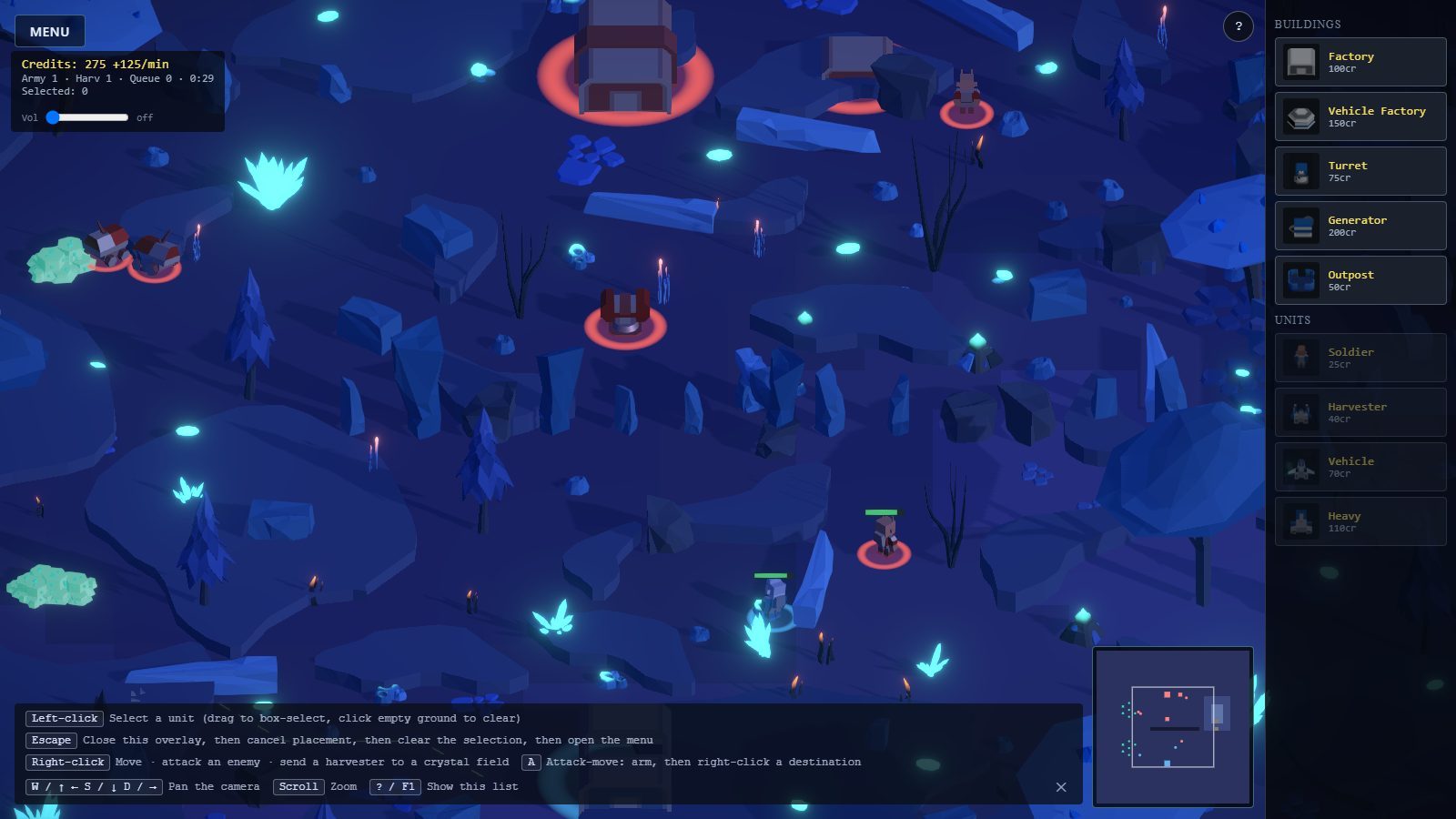 Time machine, phase 29 (558b6bd): the night Glacier world from the Alien Worlds pack, with glowing flora, spires and rock outcrops.