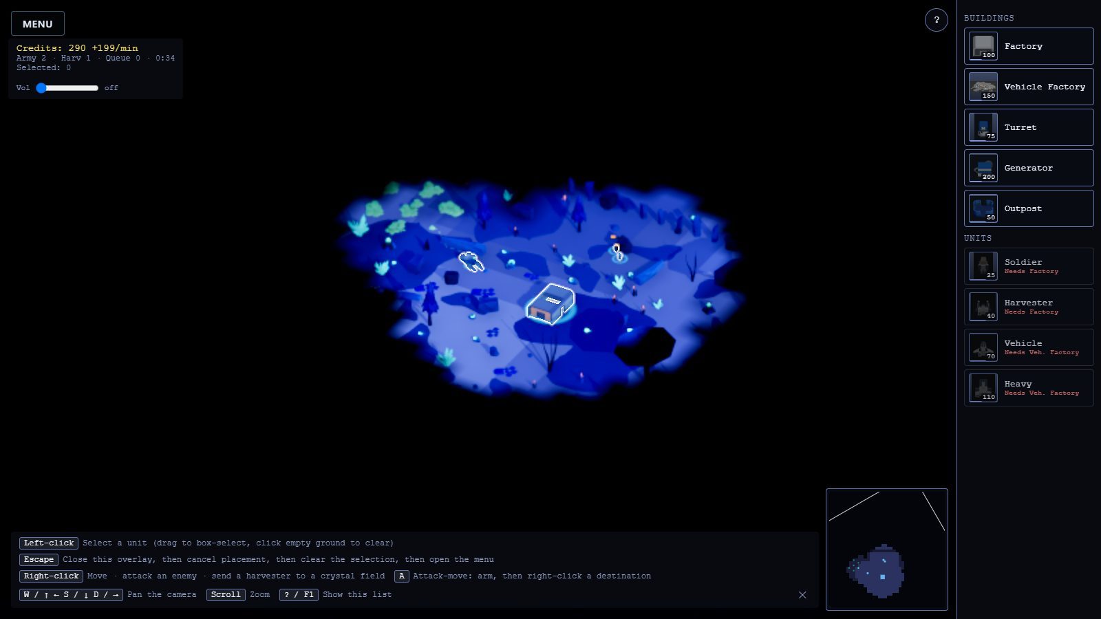 Same build zoomed out: everything you have not explored is black, and maps are much larger now.