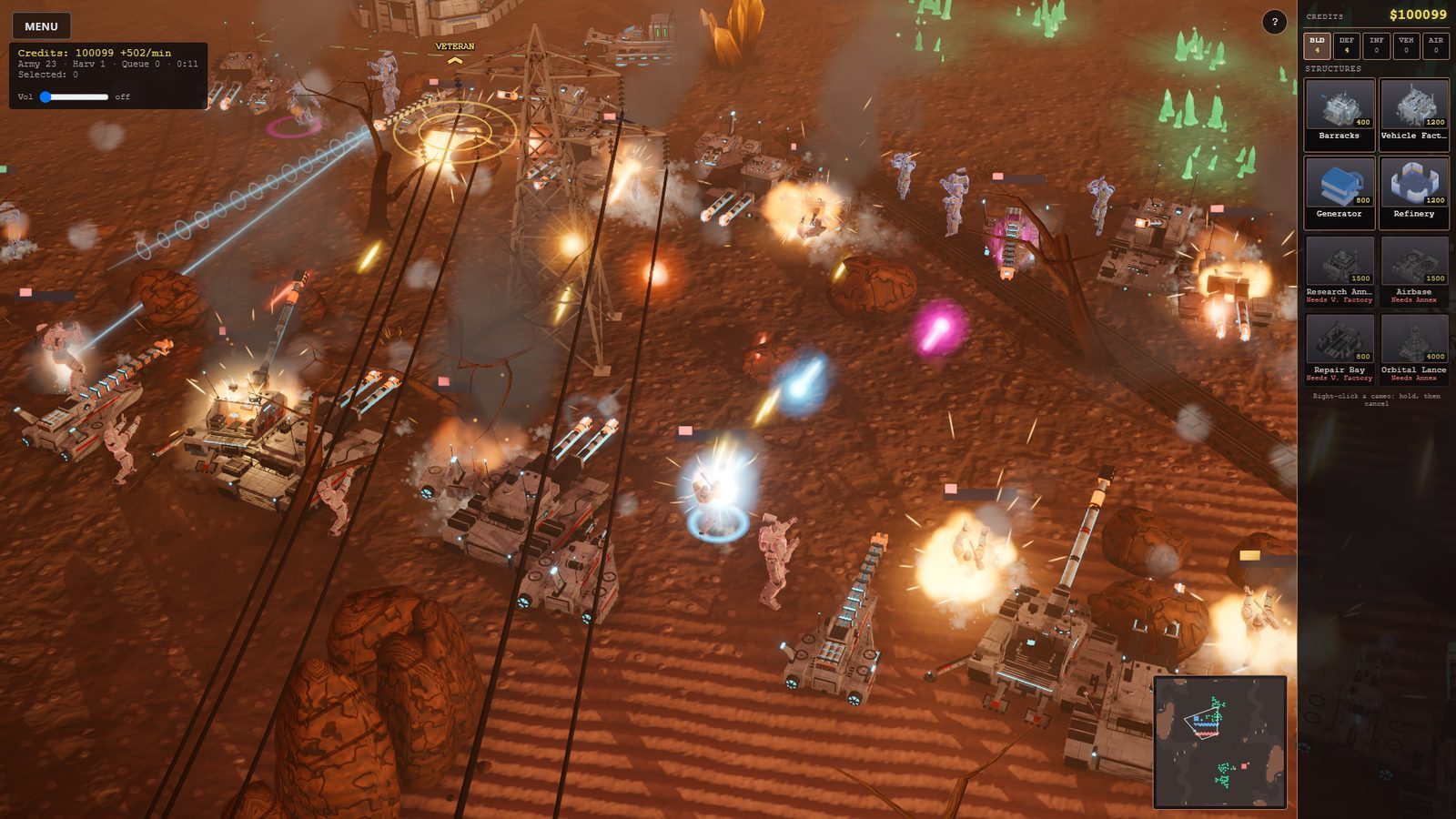 Phase 59.1: layered explosions, tracers and burning wrecks in a battle on Ember.