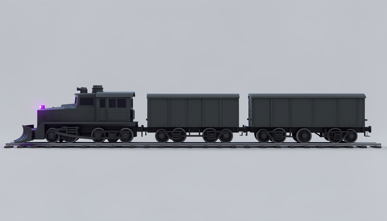 Umbra train in side view: matte black, with one violet light on the front.