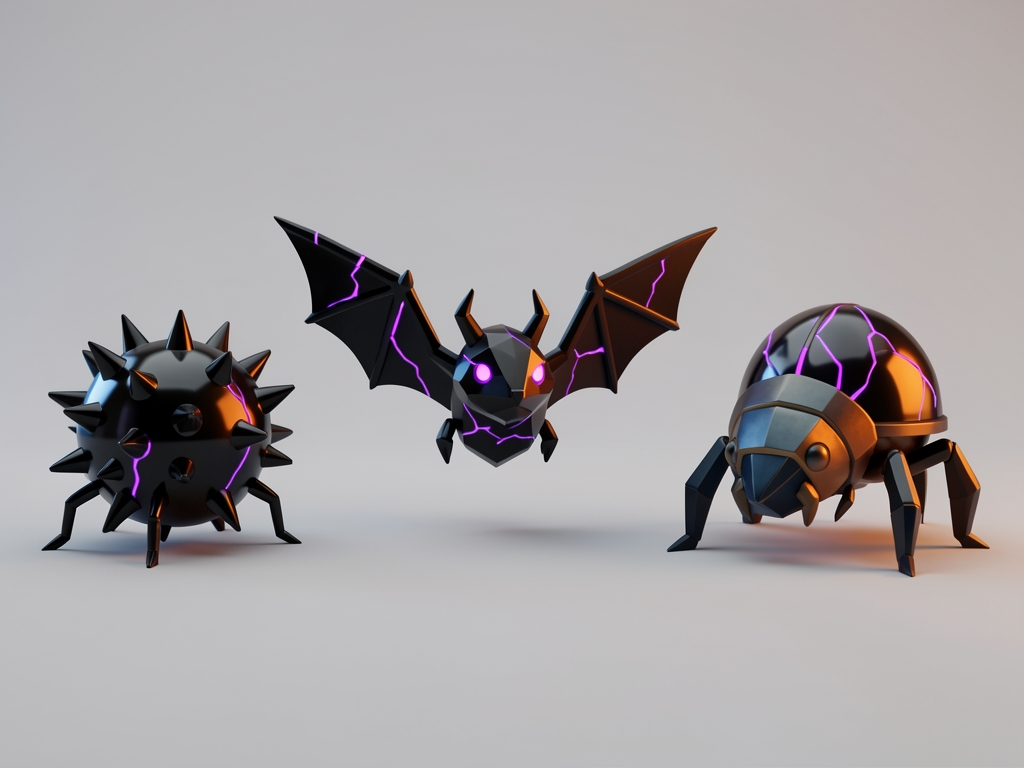 Before: mite, shard bat and beetle in violet, the Umbra's colour.