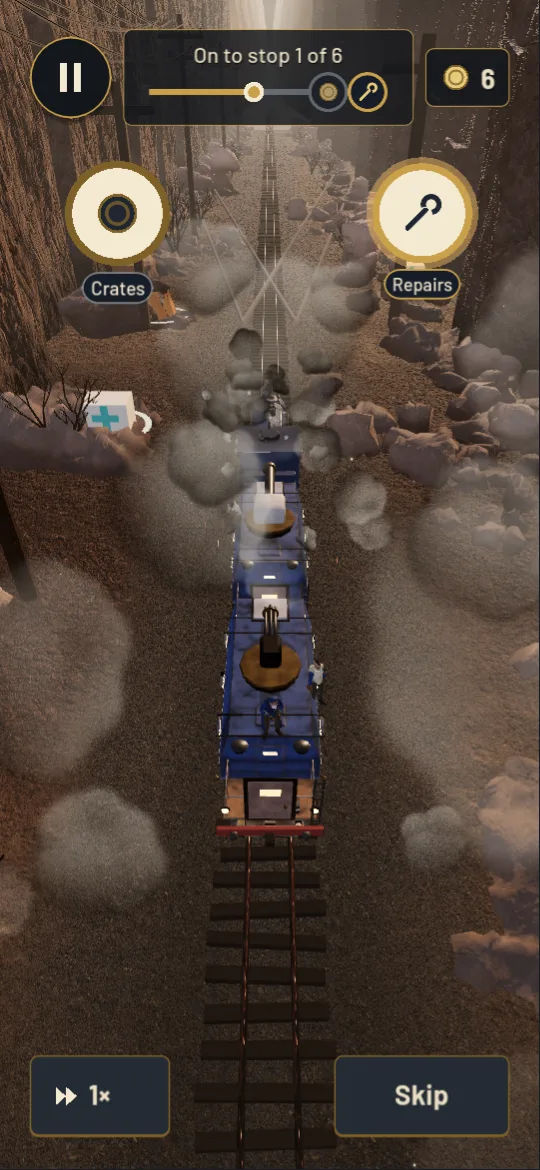 The drive: pickups along the line, and the junction's two signs at the top.